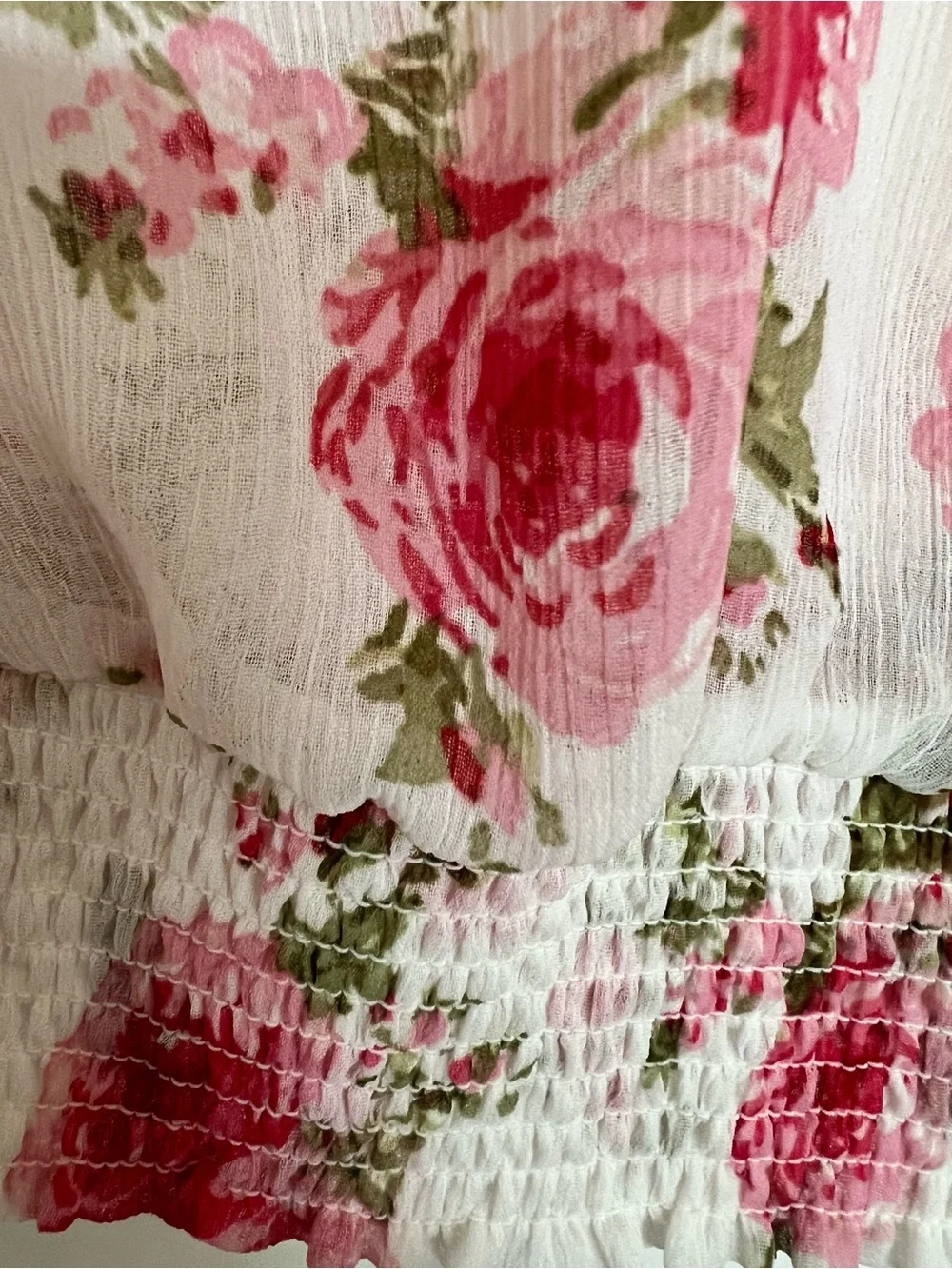 Abercrombie & Fitch Floral Ruffle Sheer Chiffon Smocked Blouse Top S NWOT